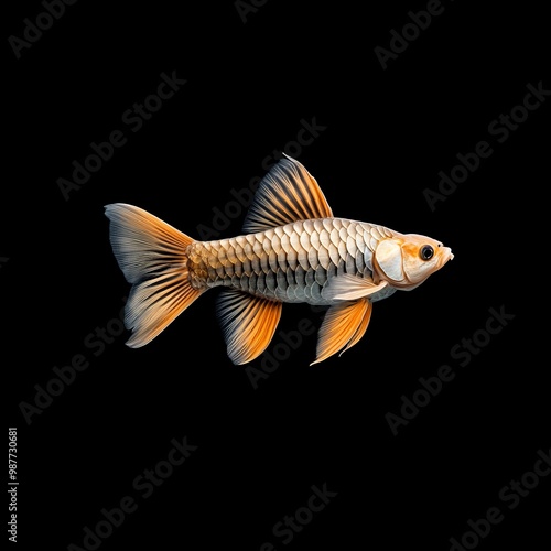 Graceful Goldfish Swimming in Dark Water Background