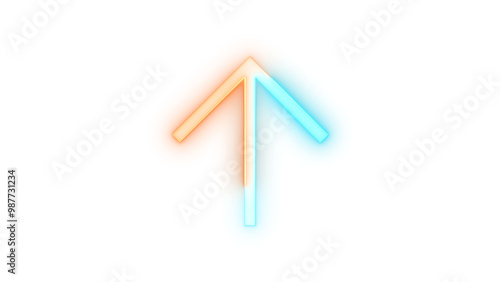 Neon icon up symbol brown cyan color transparent background