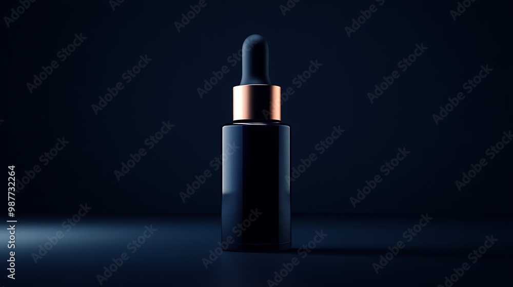 Elegant Black Dropper Bottle with Gold Accents on Dark Background Elegant Black Dropper Bottle with Gold Accents on Dark Background
