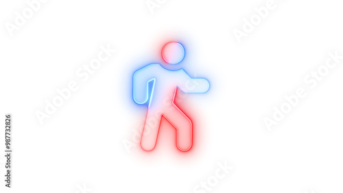 Neon icon walk solid symbol blue red color transparent background