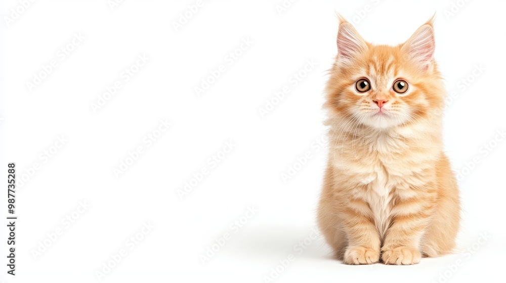 Fototapeta premium Adorable Orange Kitten with Bright Eyes on White Background