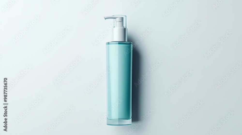 Blue Glass Bottle with Pump Dispenser Mockup Blue Glass Bottle with Pump Dispenser Mockup