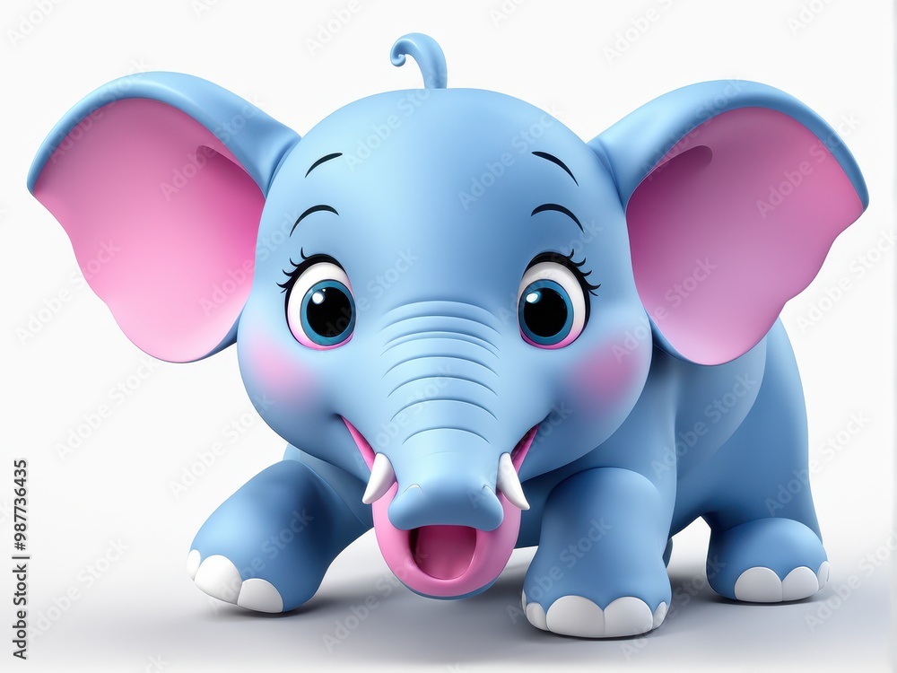 A cute, cartoon-style blue elephant with large ears and a joyful expression. A cute, cartoon-style blue elephant with large ears and a joyful expression.