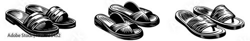A sketch illustrating three different styles of sandals, showcasing their varying designs in a minimalist, monochromatic style.