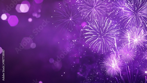Banner Purple Firework celebrate anniversary happy new year 2024, 4th of july holiday festival. Banner Purple firework night time National holiday. Violet firework New year 2025 festival copy space