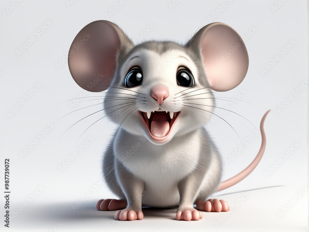 Obraz premium A cute, cartoonish gray mouse with large ears and a happy expression.