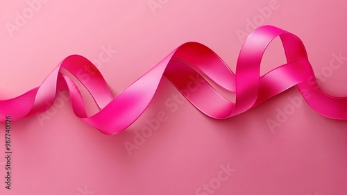 Breast cancer awareness pink banner background with curly pink ribbon symbol, vector design 