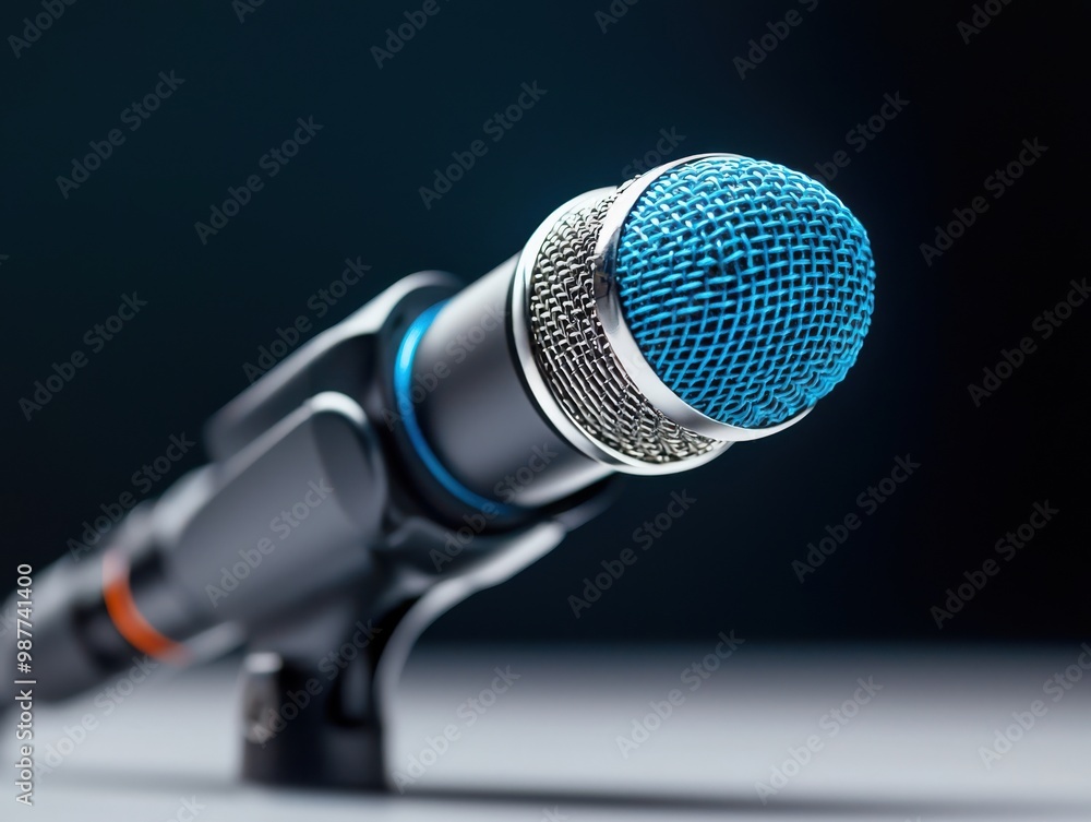 Close up of a Blue Microphone on a Black Background Close up of a Blue Microphone on a Black Background