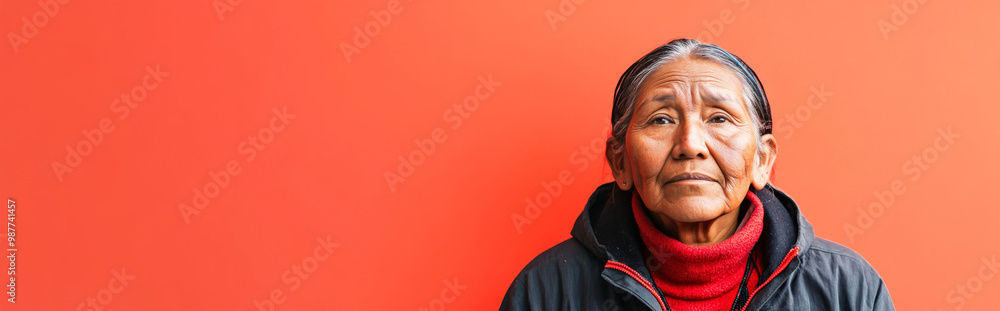 Elderly woman with traditional clothing on orange background Elderly woman with traditional clothing on orange background