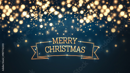 Golden text on a blue background with sparkling lights, perfect for festive Christmas designs. 

