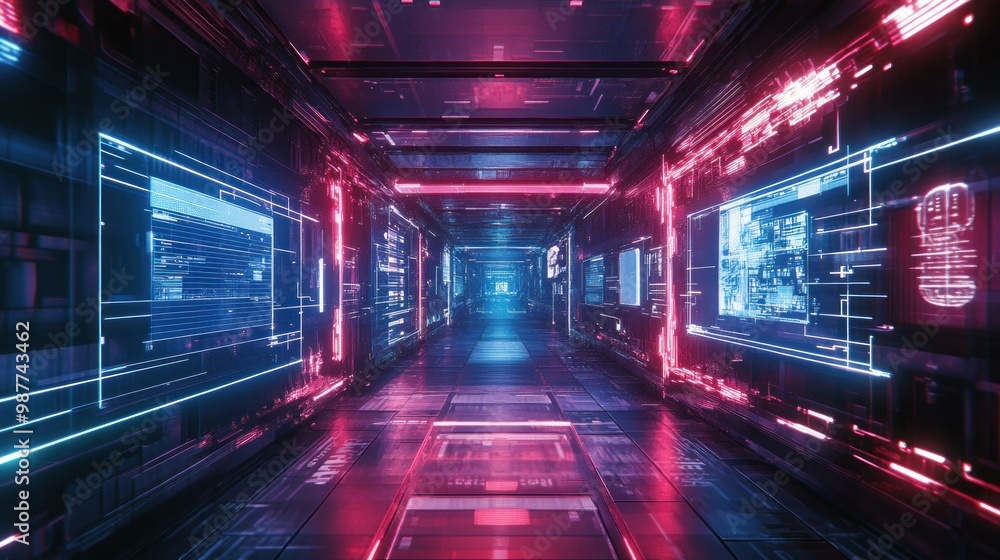 Cyberpunk Tunnel of Light Data Abstract digital glowing dynamic neon technology background wallpaper AI generated image Cyberpunk Tunnel of Light Data Abstract digital glowing dynamic neon technology background wallpaper AI generated image