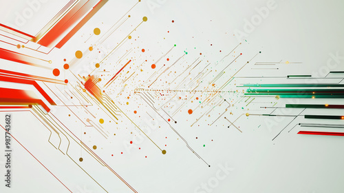 Abstract white background with Colorful geometric and circle lines. Digital future technology . Abstract business connection of lines from nodes innovation of communication in the network.