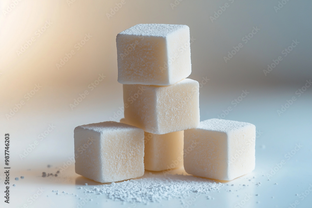 White Sugar Cubes Stacked on White Background White Sugar Cubes Stacked on White Background