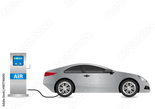 Automatic Tire Inflator Machine for Car and other Vehicle. Tire Air Station Service. Vector Illustration. 