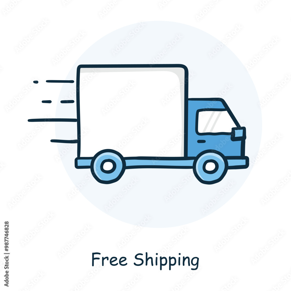 Vector icon for free shipping. Hand-drawn delivery truck symbolizing fast and free delivery service. Vector icon for free shipping. Hand-drawn delivery truck symbolizing fast and free delivery service.