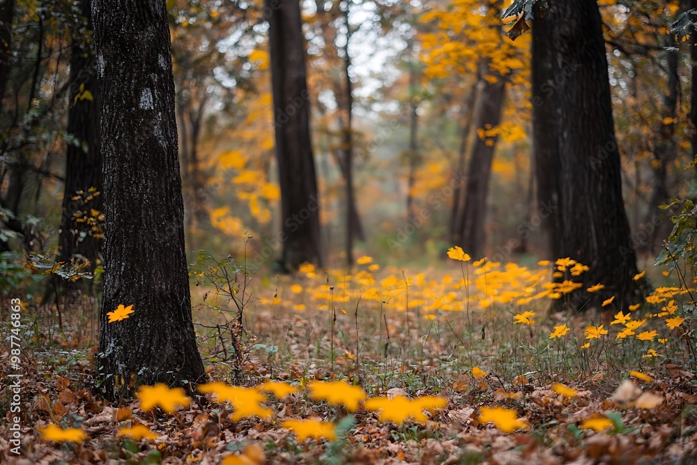Autumn forest path with fallen leaves, nature background, seasonal change Autumn forest path with fallen leaves, nature background, seasonal change