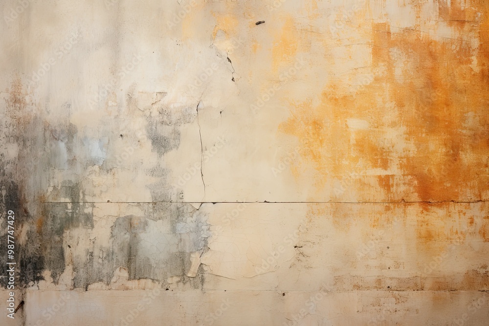 Wabi-sabi background, where hand-made paper meets natural dye and sumi ink on an ancient wall Wabi-sabi background, where hand-made paper meets natural dye and sumi ink on an ancient wall