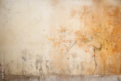Wabi-sabi background, where hand-made paper meets natural dye and sumi ink on an ancient wall 
