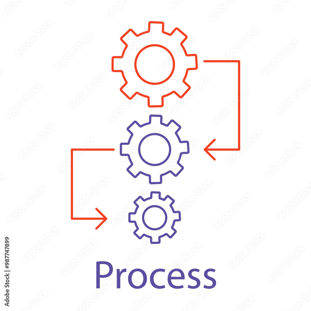Vector icon for process with gear and connecting nodes. Represents workflow, system optimization, and business efficiency Vector icon for process with gear and connecting nodes. Represents workflow, system optimization, and business efficiency