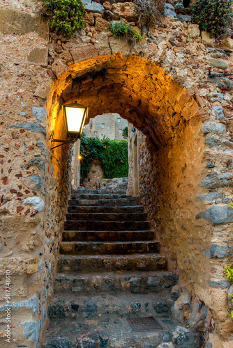 View of the medieval castle of Monemvasia, Lakonia, Peloponnese, Greece	