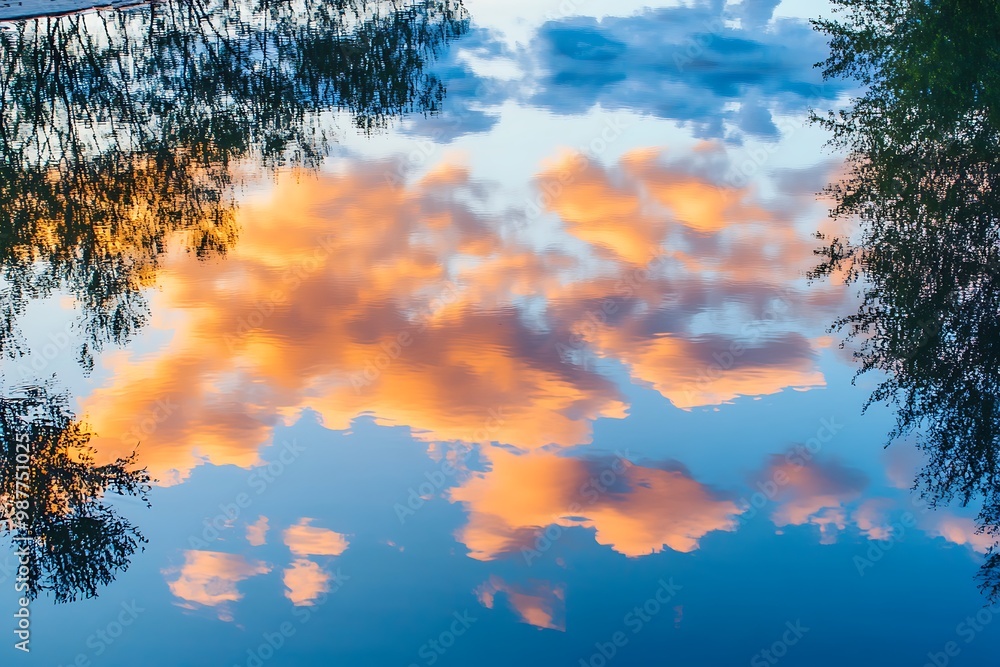 Abstract Sky with Orange Clouds Reflected in Water Abstract Sky with Orange Clouds Reflected in Water