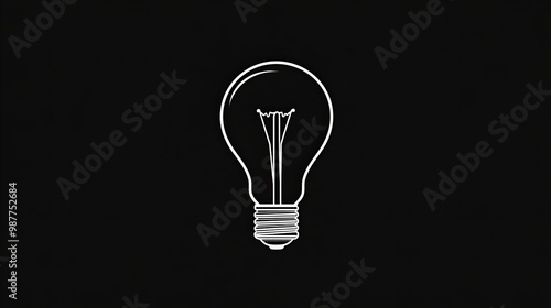 Simple black-and-white light bulb icon on a black background, emphasizing minimalism and clean lines