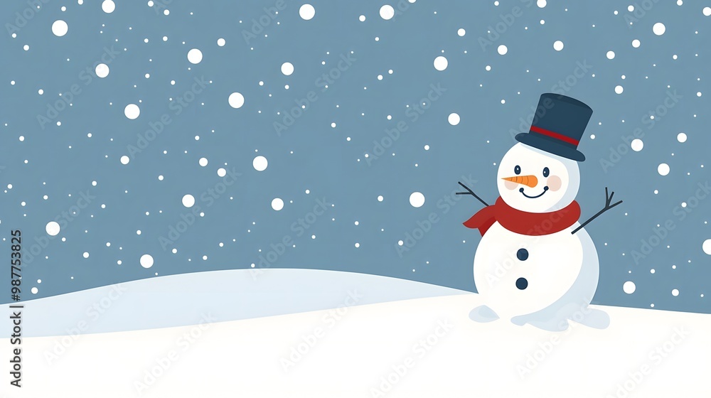 A Smiling Snowman with a Red Scarf and Top Hat in a Snowy Landscape A Smiling Snowman with a Red Scarf and Top Hat in a Snowy Landscape