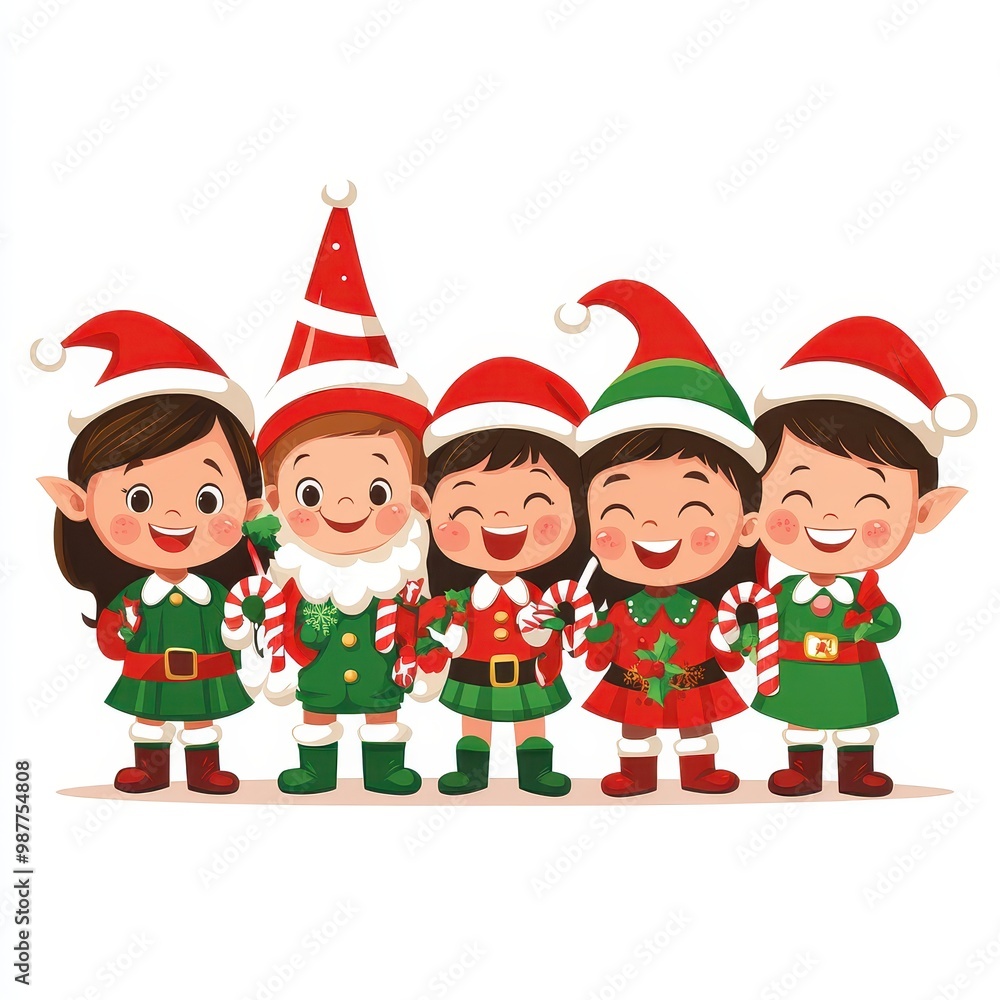 Illustration of a Cheerful elves in festive attire celebrate Christmas with candy canes, adding joy and magic to the holiday season. Illustration of a Cheerful elves in festive attire celebrate Christmas with candy canes, adding joy and magic to the holiday season.