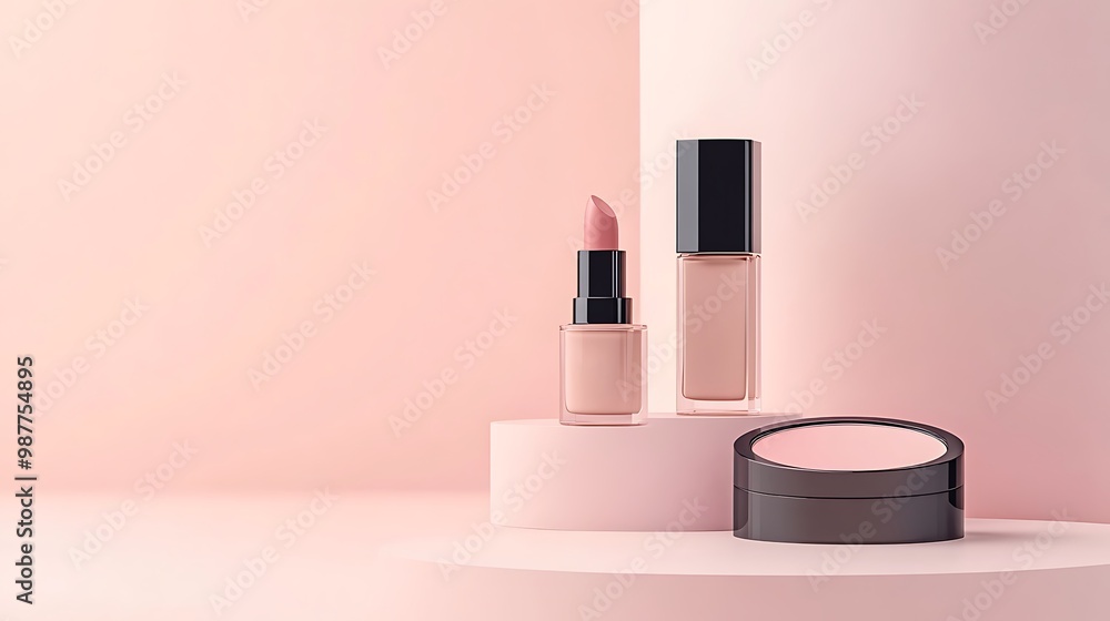 Pink Makeup Products on Pink Background