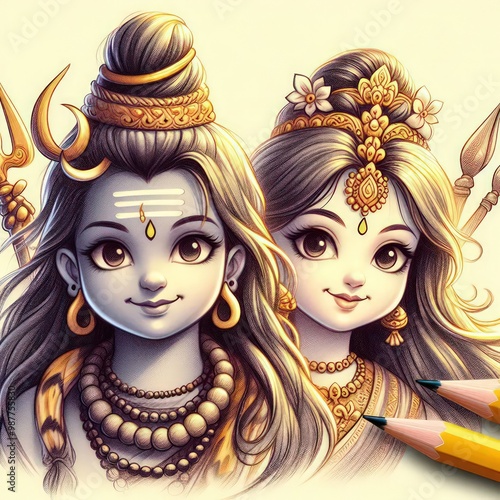 Lord Shiva and Mata Parvati in a serene devotional moment.