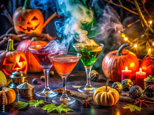 Spooky Halloween Cocktail Party with Themed Drinks and Decorative Elements for Festive Celebrations photo