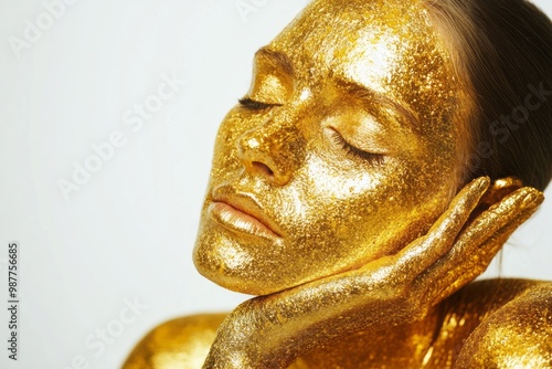 Serene Woman with Golden Glitter Makeup photo