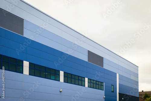 Industrial distribution warehouse construction frame in england uk sunset