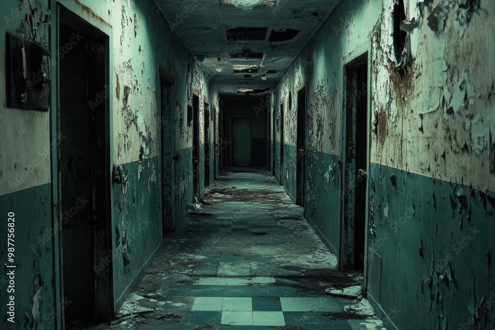 Dark and scary hallway showing decay and dilapidation Dark and scary hallway showing decay and dilapidation