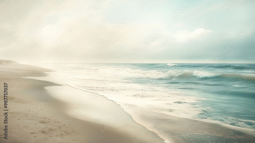 Tranquil Beach Scene with Soft Waves and a Cloudy Sky Tranquil Beach Scene with Soft Waves and a Cloudy Sky