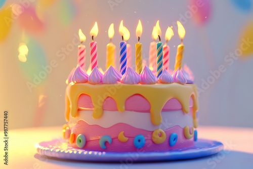 Seamless looping animation of a birthday cake with candles, perfect for video backgrounds.
