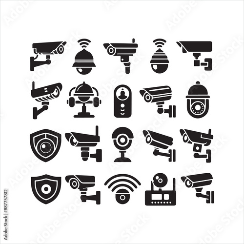Security camera icon silhouette on white background
