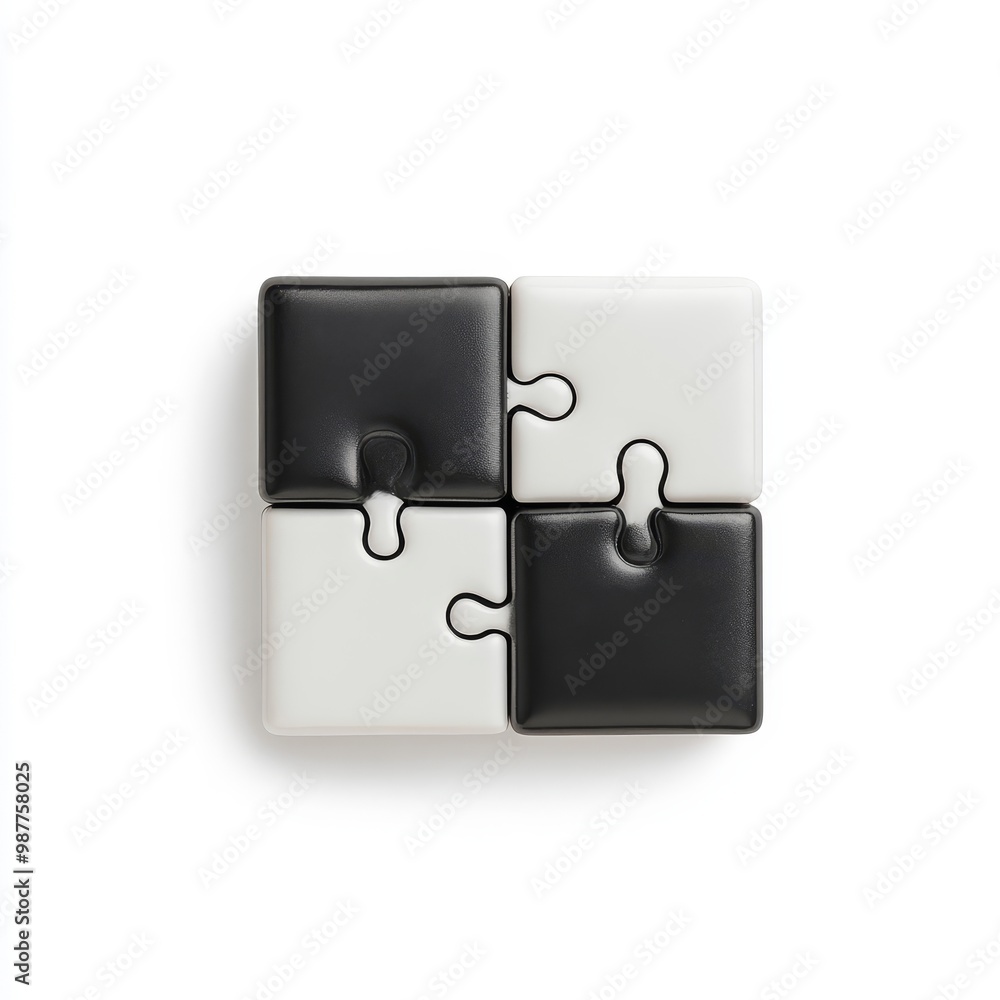 Black and White Puzzle Pieces on White Background