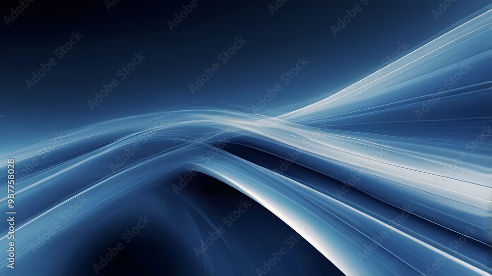 Obraz premium Abstract blue digital waves movement background, smooth curved lines, copy space