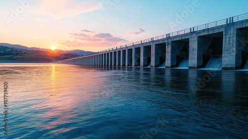 Wallpaper Mural Hydroelectric dam with water flowing through turbines, generating sustainable energy for clean development Torontodigital.ca