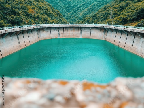 Futuristic hydropower dam with advanced design, harnessing water energy for clean and renewable electricity