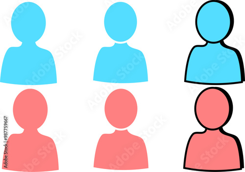 vector people icons, man and woman, color