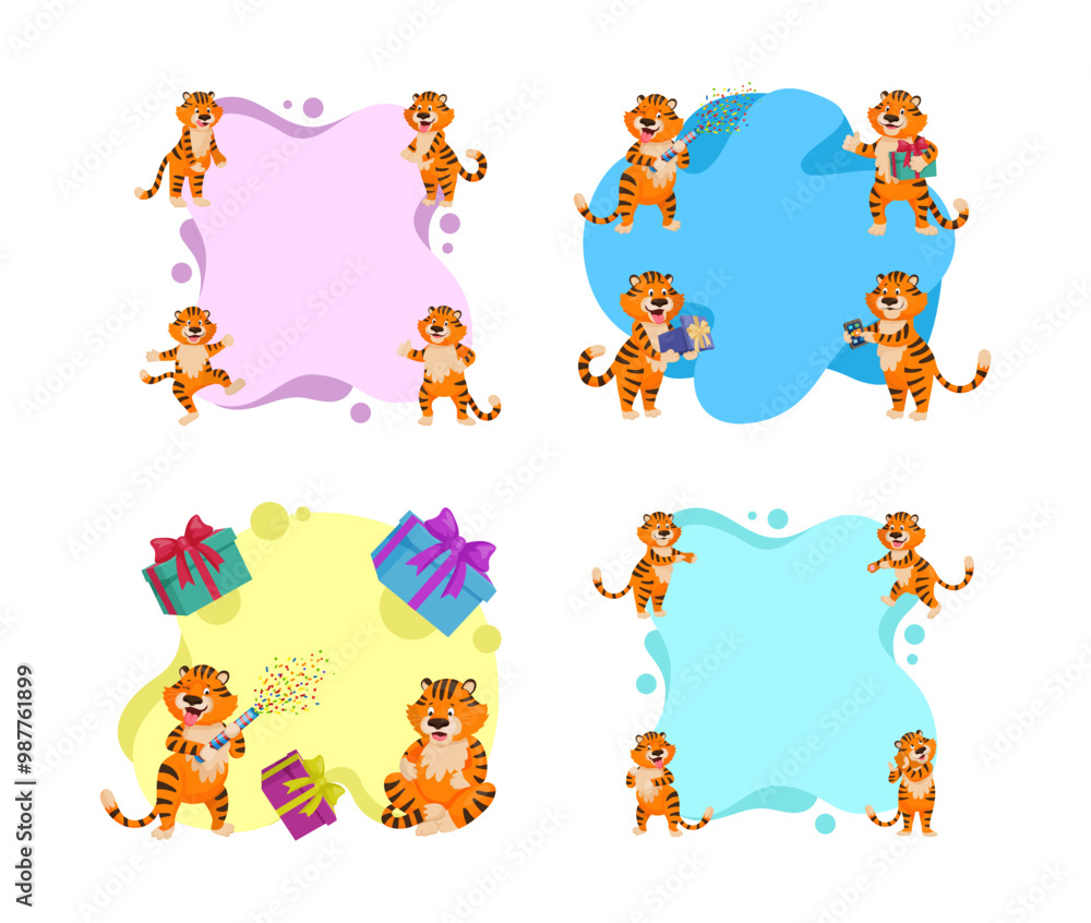 Obraz premium Playful tiger frame with blank space for text