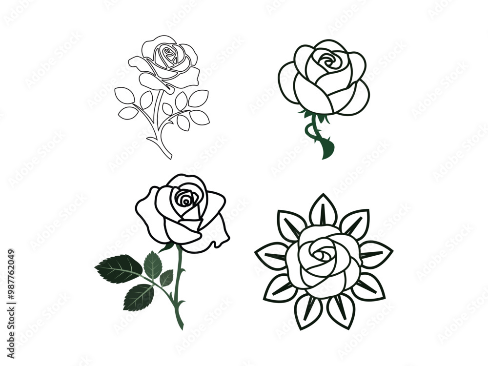 Fototapeta premium Elegant Rose Outline Vector Illustrations—Ideal for Logos and Invitations