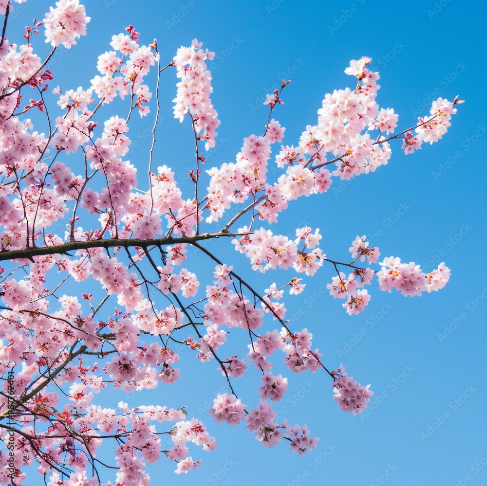 Delicate pink cherry blossoms against a clear blue sky. Delicate pink cherry blossoms against a clear blue sky.