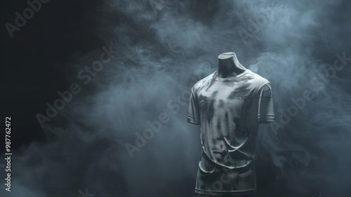 Crew neck T-shirt mockup displayed on a floating mannequin, where the fabric appears to be woven from digital pixels, creating a living, animated design