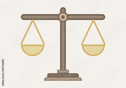 Balanza de platillos dorados y madera equilibrada