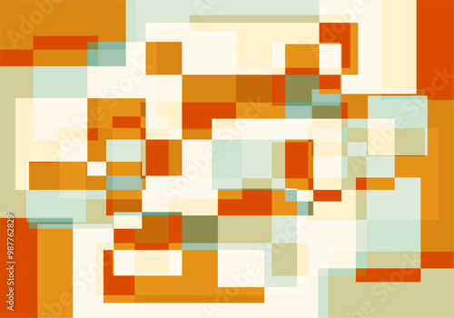 Fondo abstracto de rectángulos y cuadrados naranja, verde, rojo y blanco
