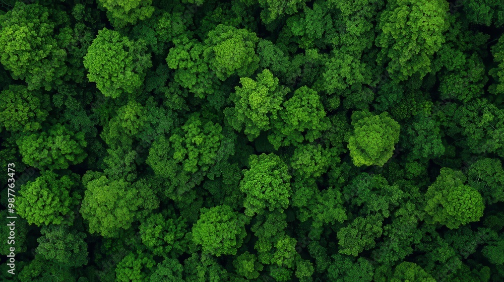 Aerial view of a tropical forest with a dense tree canopy, wildlife hiding below, serene natural landscape Aerial view of a tropical forest with a dense tree canopy, wildlife hiding below, serene natural landscape