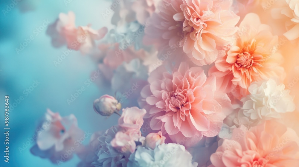 Soft Pink and White Flowers with a Blue Background Soft Pink and White Flowers with a Blue Background